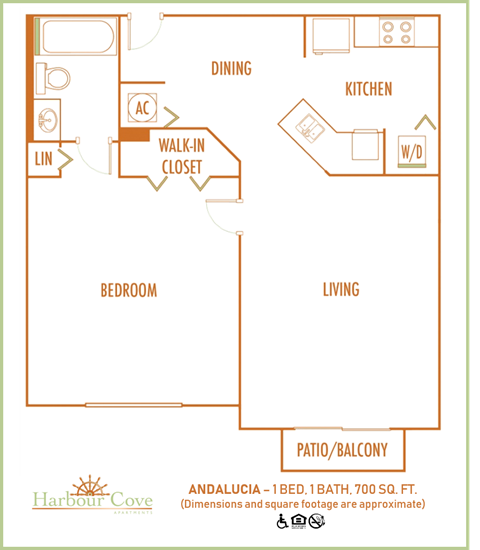 One bedroom floor plan at Harbour Cove, Hallandale Beach, 33009